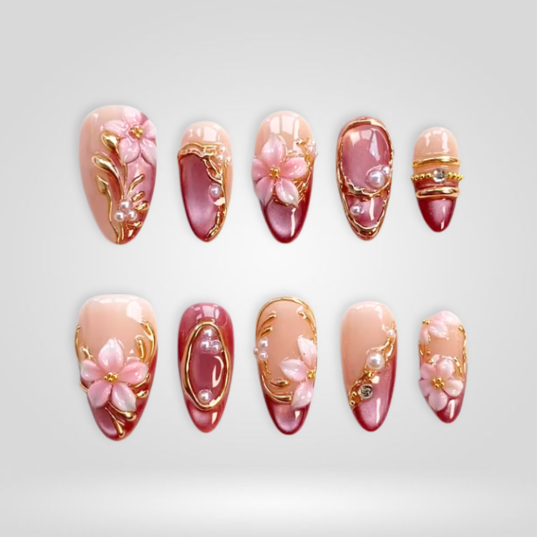 Sakura Charm Floral Press-On Nails - Aninail