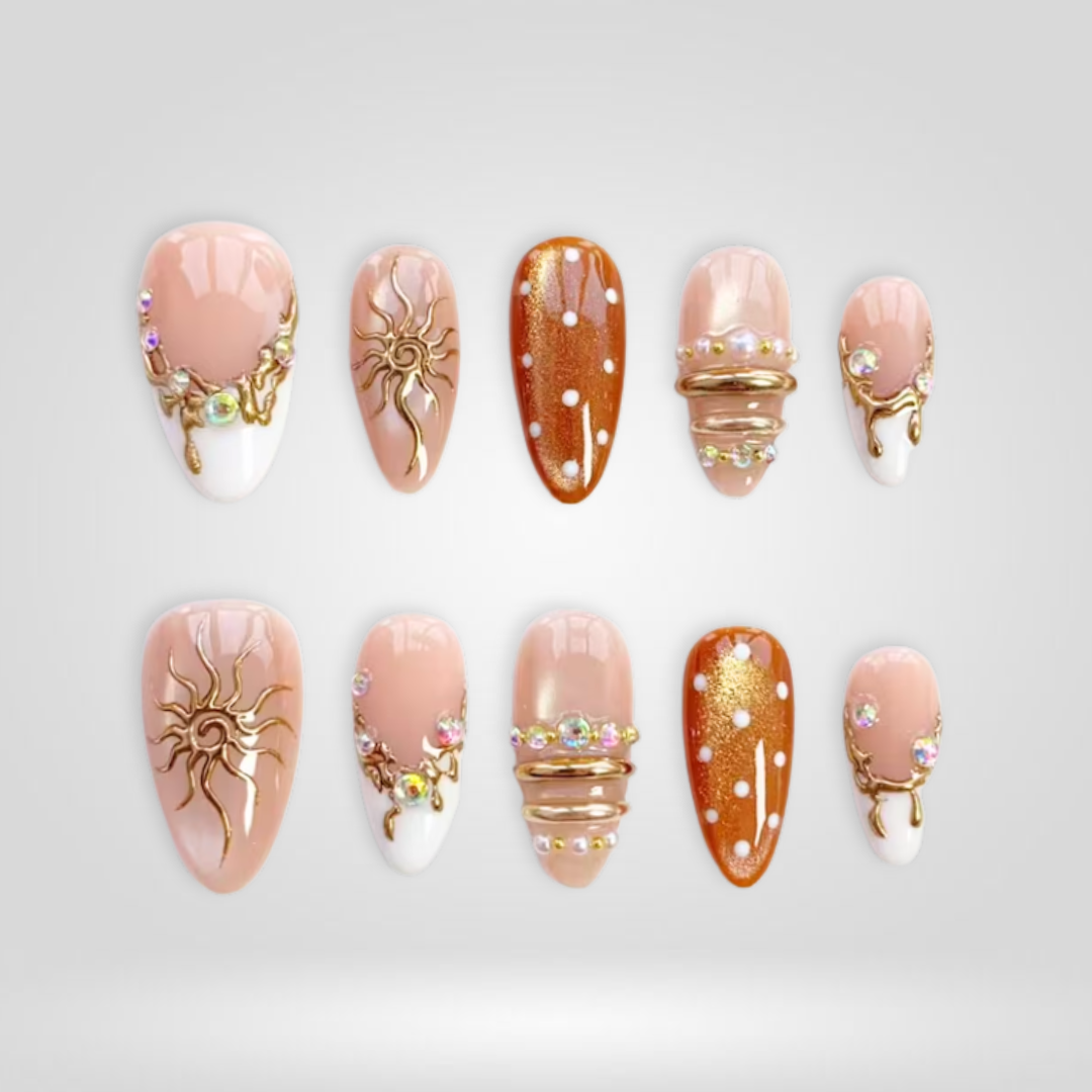 Golden Bloom Seashell Press-On Nails - Aninail