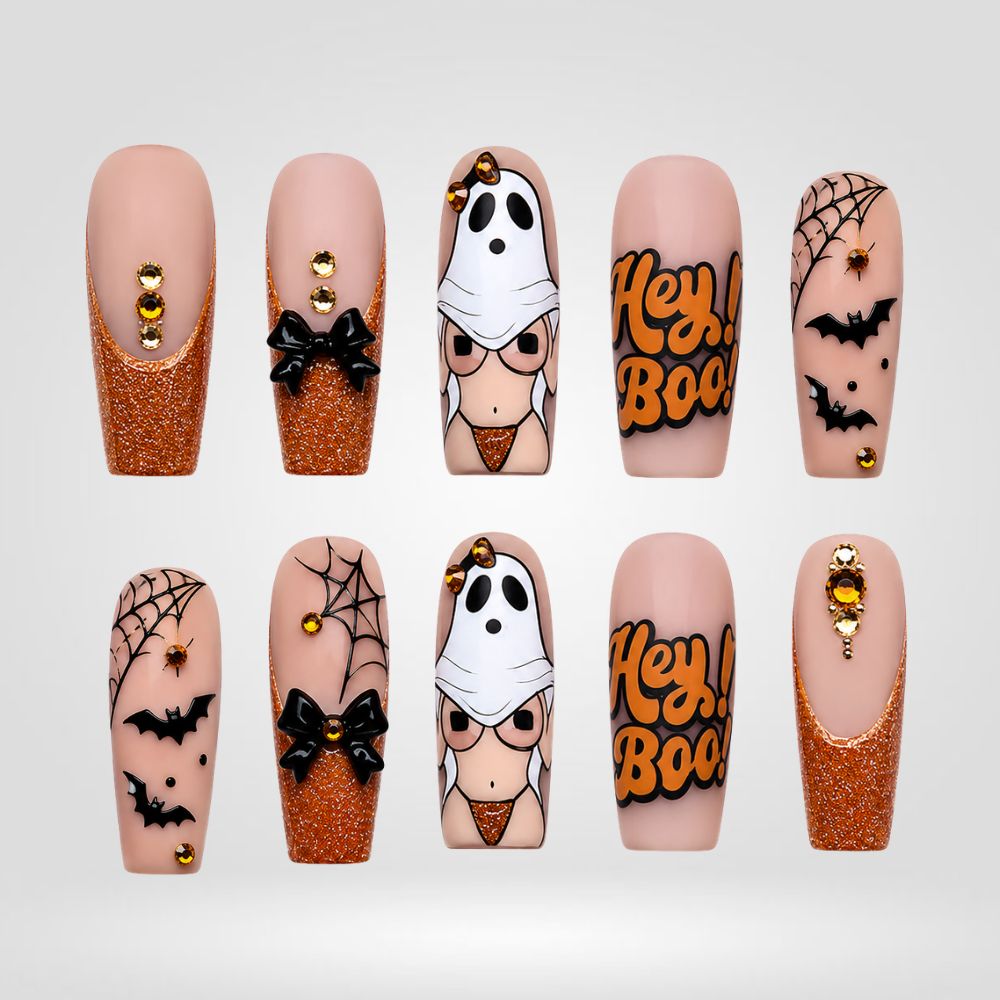 Hey Boo Ghost Glitter Press-On Nails - Aninail
