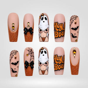 Hey Boo Ghost Glitter Press-On Nails - Aninail