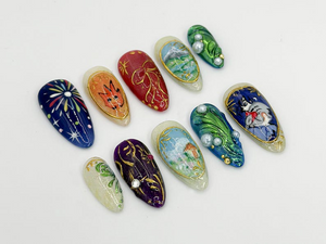 Howl's Moving Castle Press-On Nails | Studio Ghibli Inspired Nail Art | Unique Handmade Anime Nails | Custom Ghibli Nail Design | OB593LC