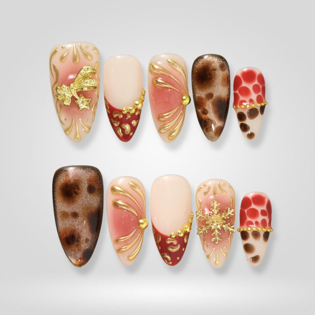 Golden Ember Holiday Press-On Nails - Aninail