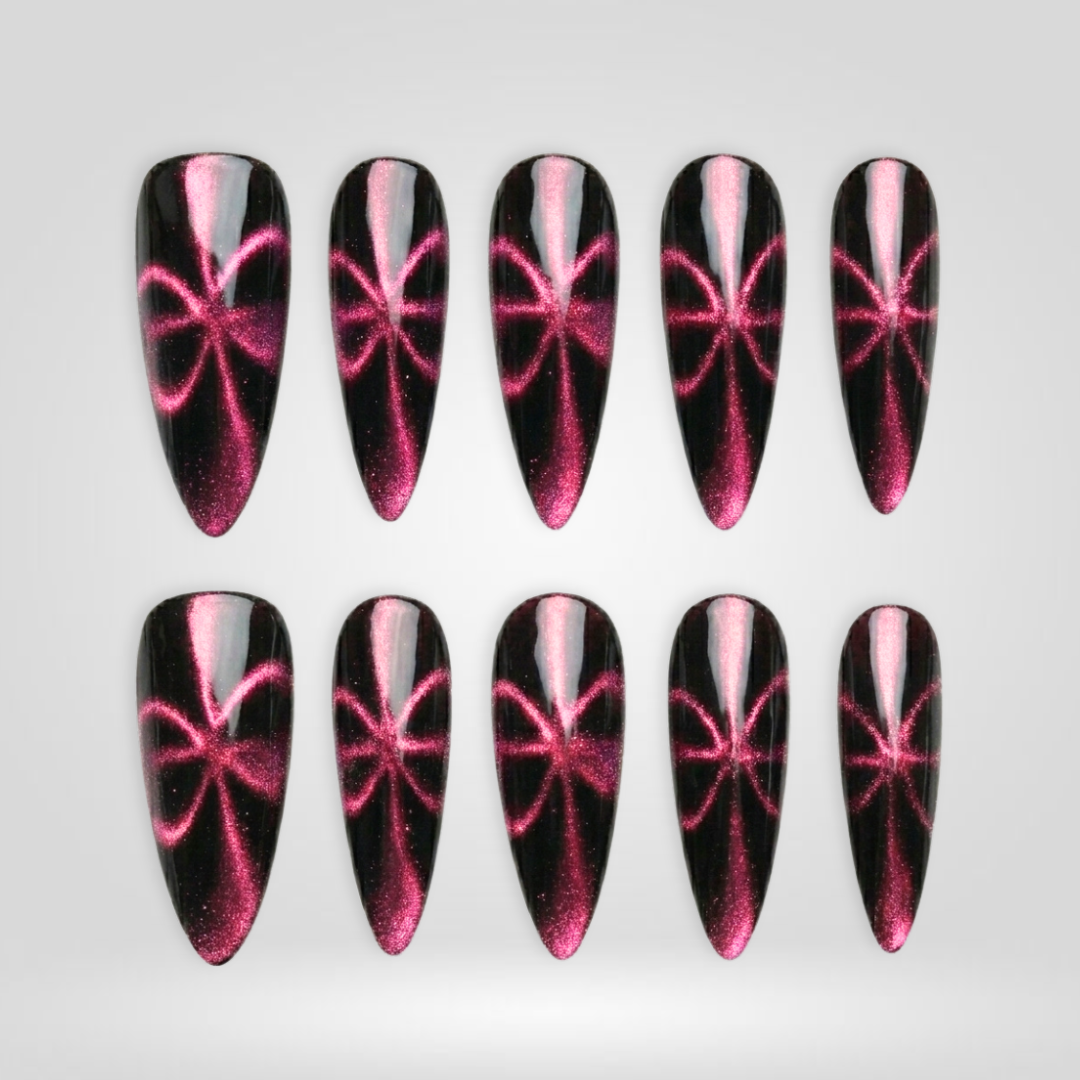 Pink Bow Cat Eye Press-On Nails - Aninail