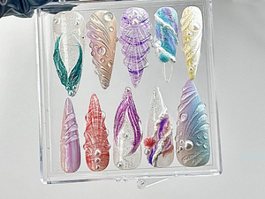 Whimsical Ocean Press On Nails | Handmade Mermaid Fake nails | Mystical Sea Creature Nail Art | Ocean Fantasy Acrylic Nails | OB640YC