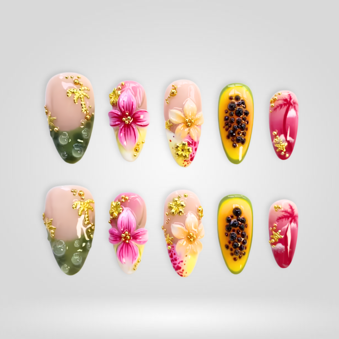 Papaya Palm 3D Tropical Press-On Nails - Aninail