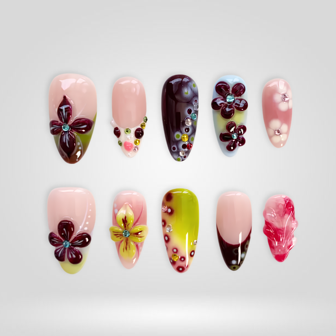 Plum Daisy Almond Press-On Nails - Aninail