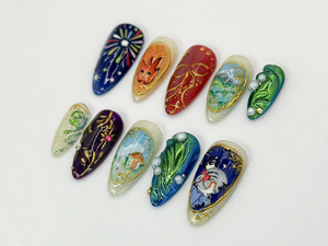Howl's Moving Castle Press-On Nails | Studio Ghibli Inspired Nail Art | Unique Handmade Anime Nails | Custom Ghibli Nail Design | OB593LC
