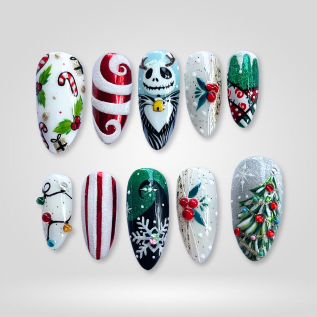 Holly Night 3D Christmas Press-On Nails - Aninail