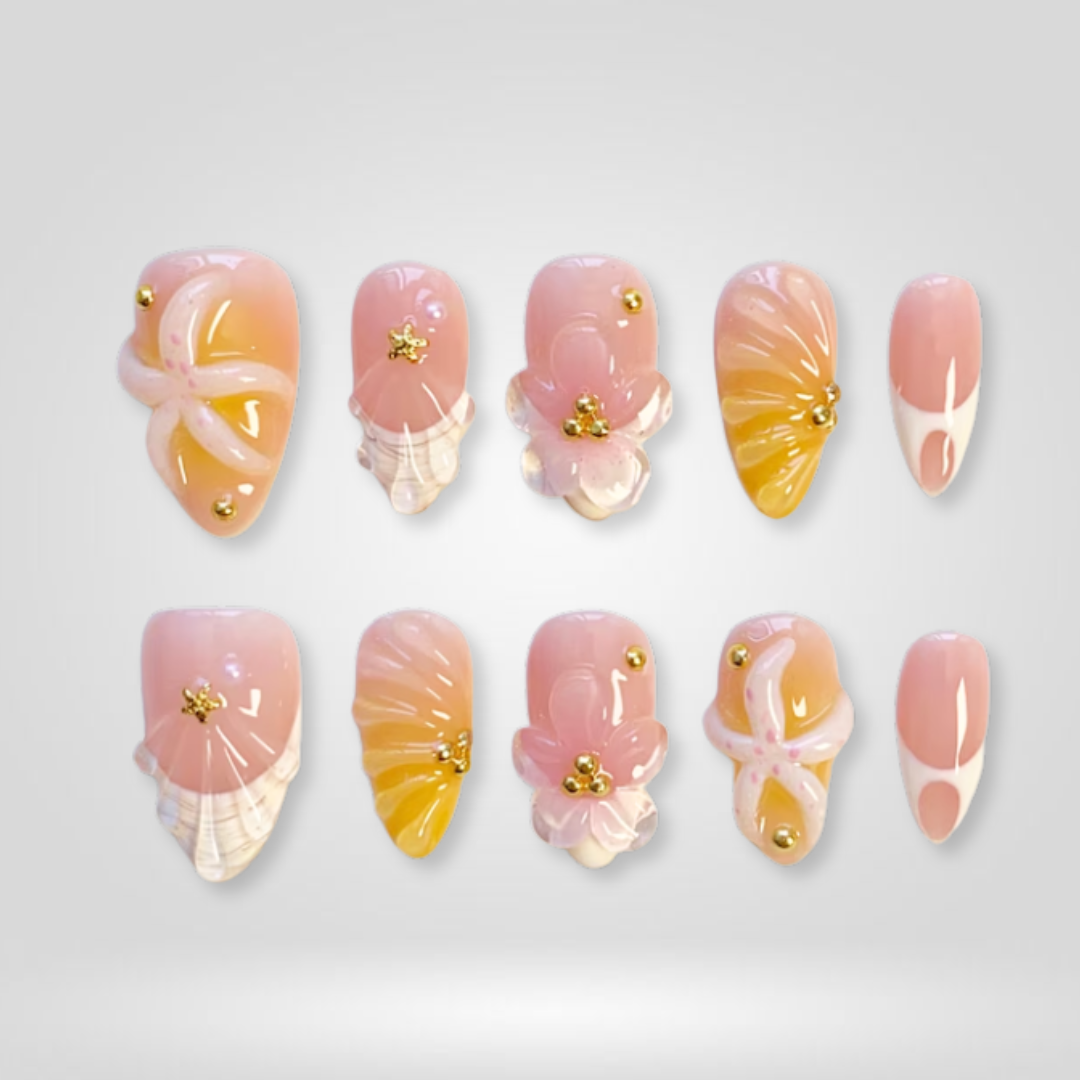 Coral Bloom Tropical Flower Press-On Nails - Aninail