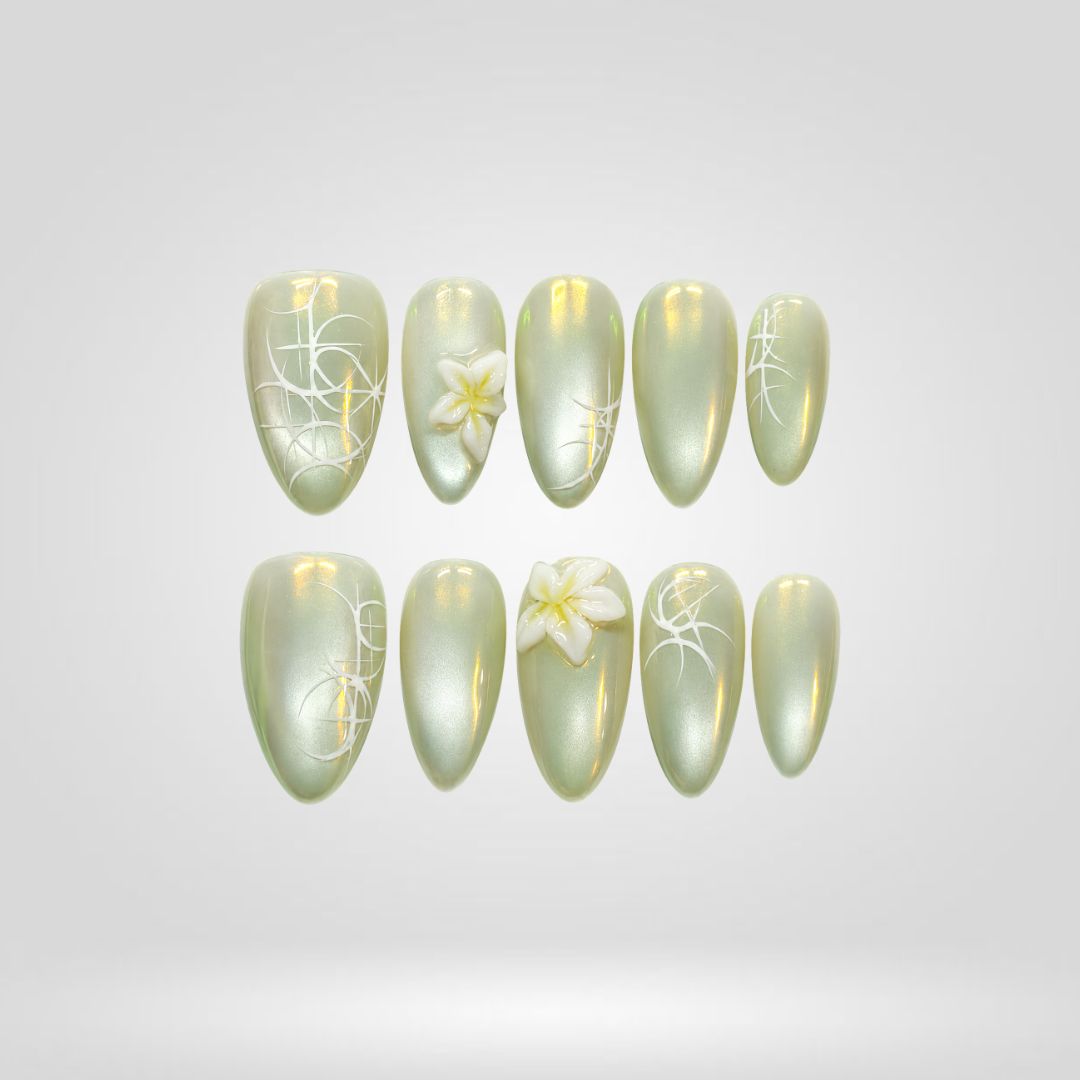 Pearl Dew 3D Floral Press-On Nails - Aninail