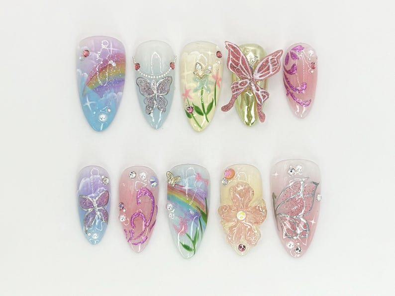 Butterfly Floral Press On Nails | OB63A