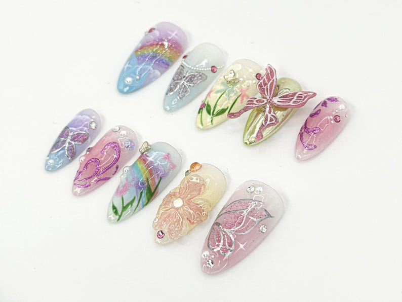 Butterfly Floral Press On Nails | OB63A