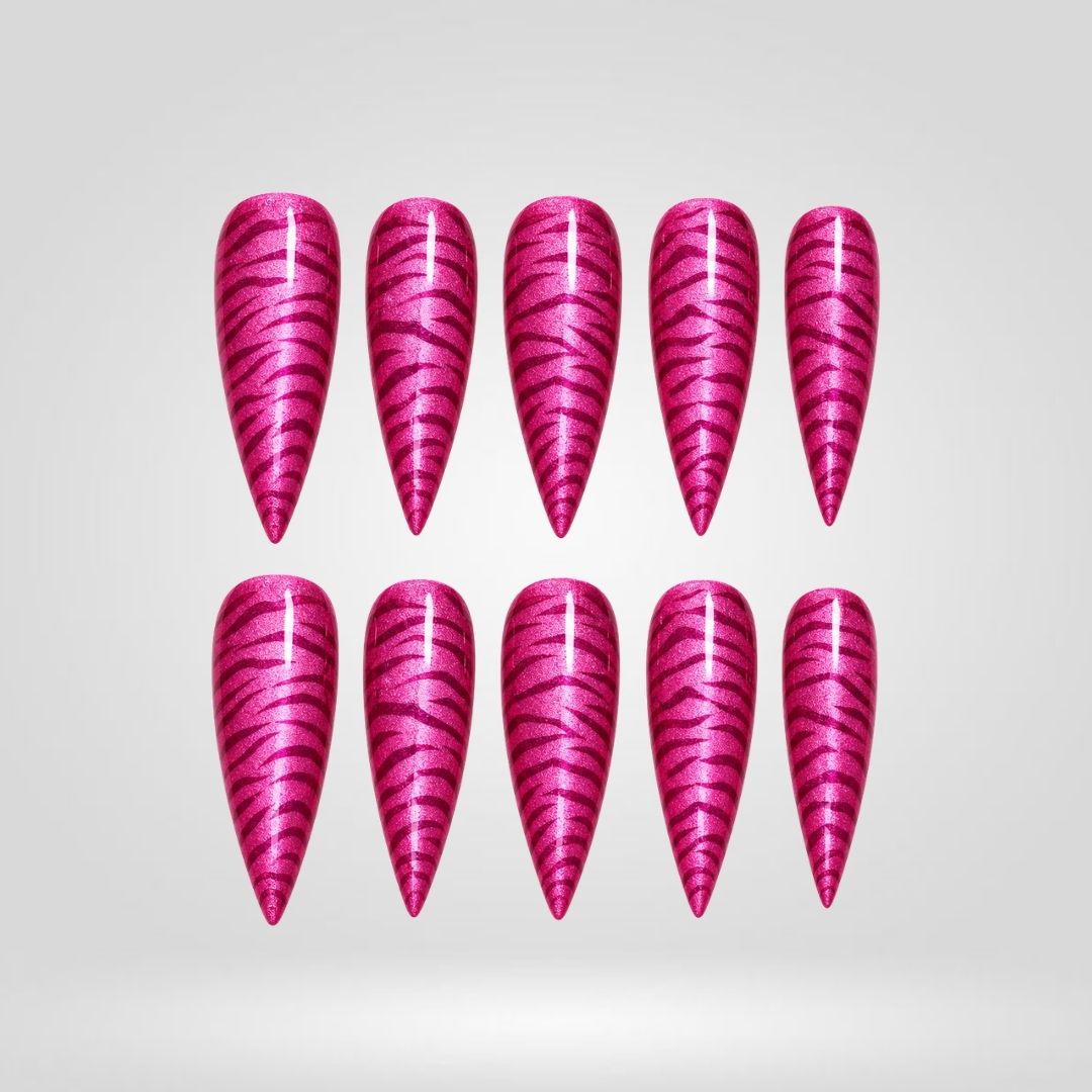 Pink Zebra Chrome Cat Eye Press-On Nails - Aninail