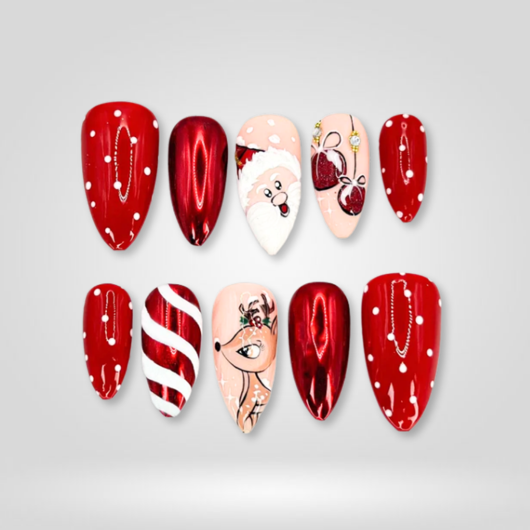 Santa Glow Red Chrome Holiday Press-On Nails - Aninail