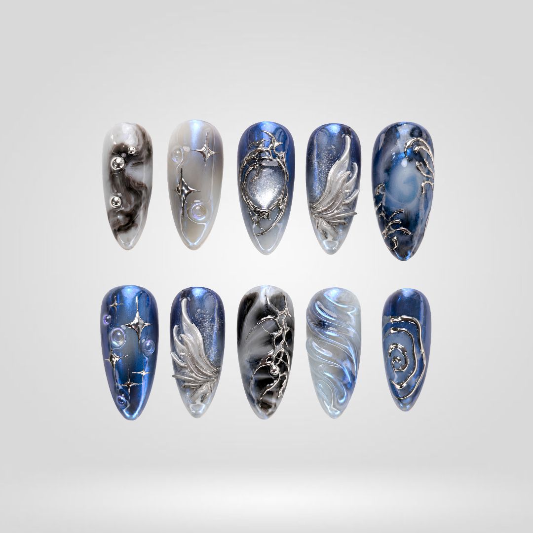 Moonlit Tide 3D Almond Press-On Nails - Aninail