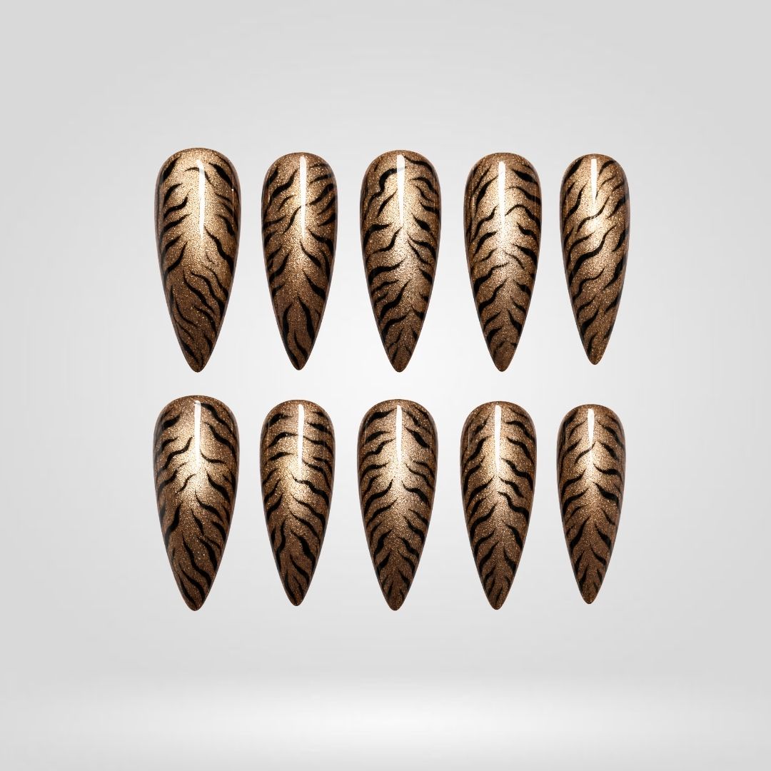 Golden Tiger Press-On Nails - Aninail