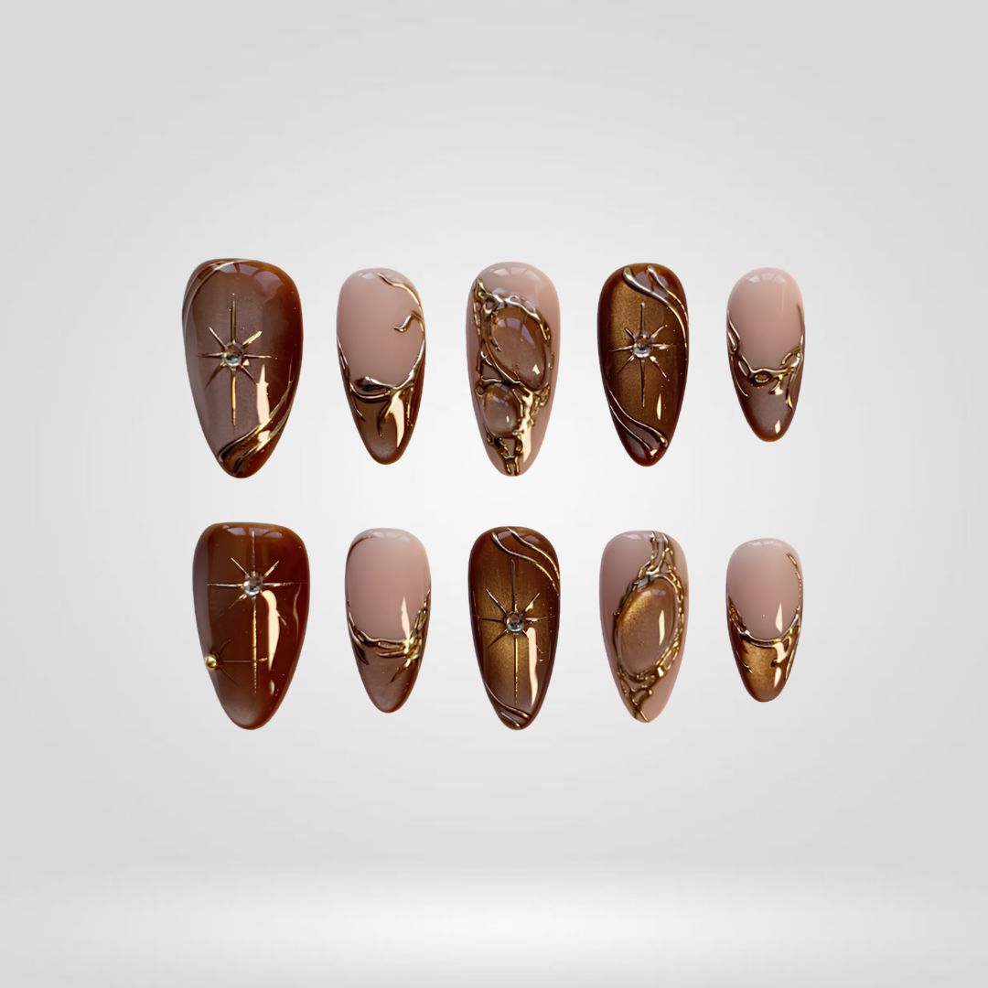 Cocoa Gleam 3D Cat-Eye Press-On Nails - Aninail