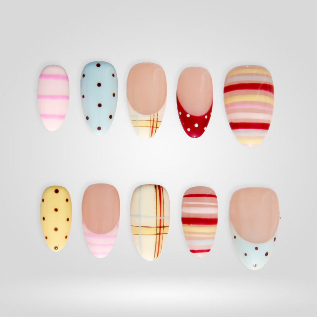 Picnic Stripe Pastel Plaid Press-On Nails - Aninail