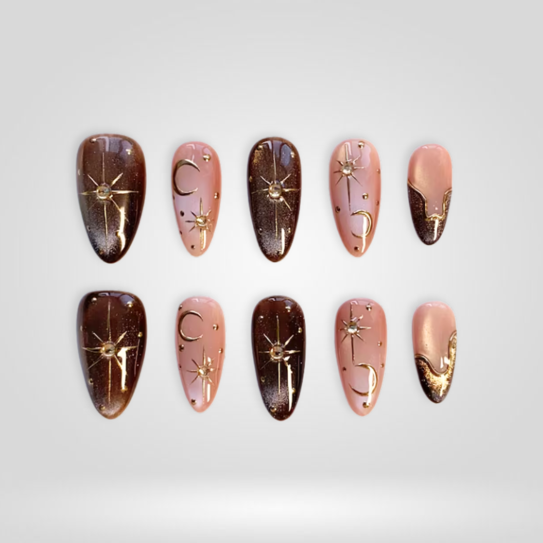 Mocha Moon Cat-Eye Press-On Nails - Aninail