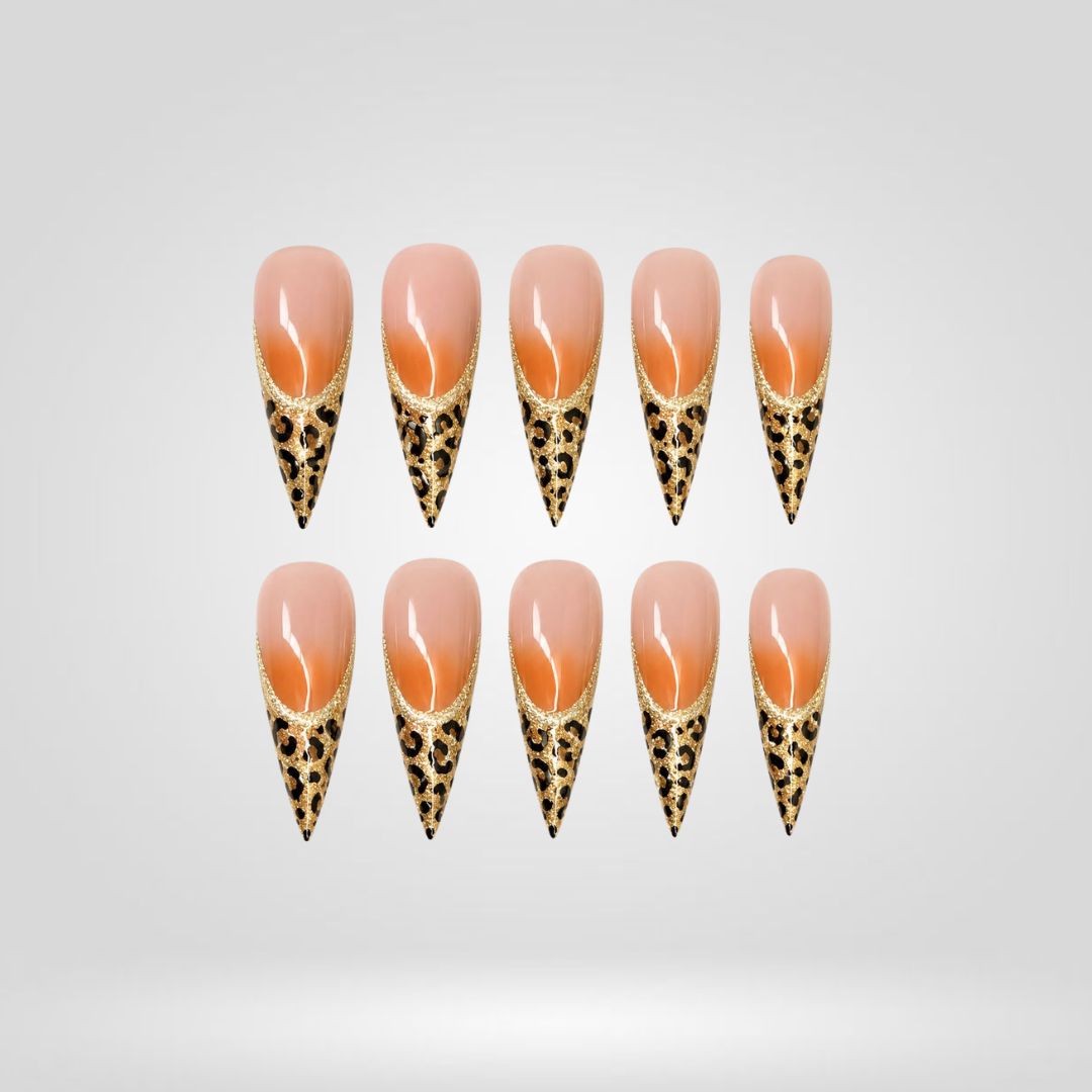 Leopard Gold 3D Stiletto Press-On Nails - Aninail