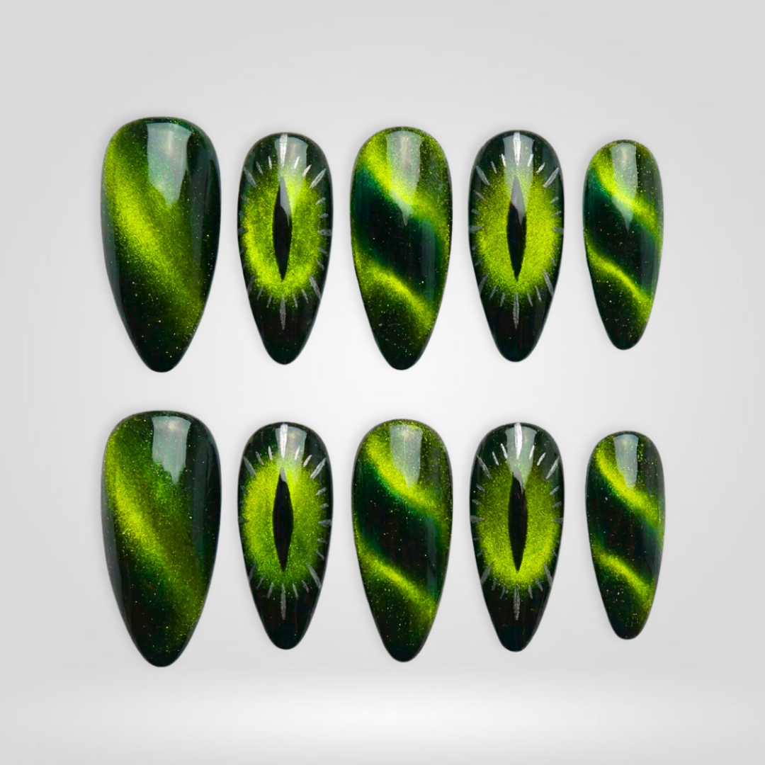Serpent Glow Floral Cat-Eye Press-On Nails - Aninail