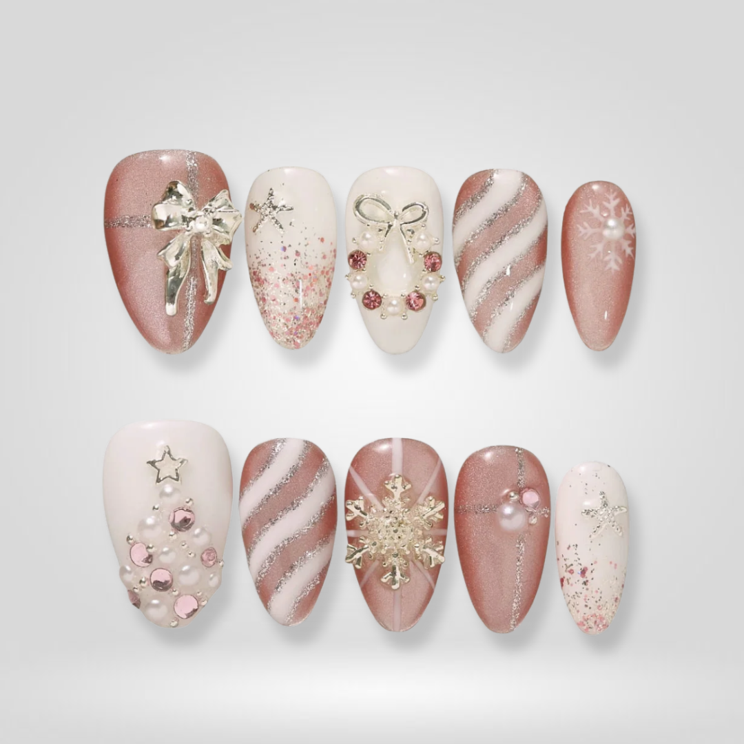 Pink Noel Christmas Press-On Nails - Aninail