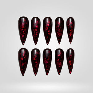 Black Cherry Rose Cat Eye Press-On Nails - Aninail