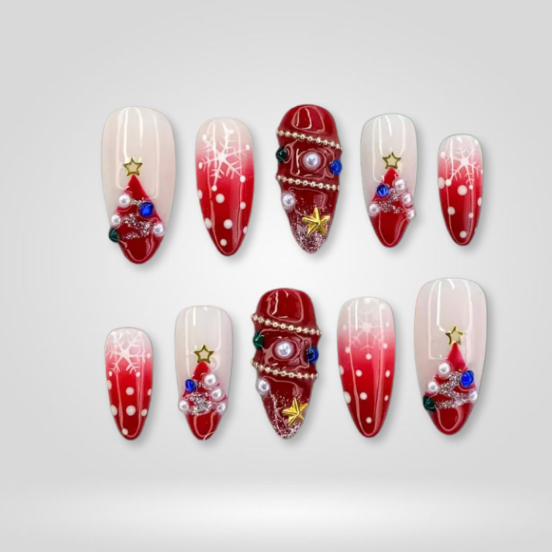 Festive Pearl Christmas Press-On Nails - Aninail