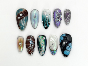 Galaxy-Inspired 3D Press-On Nails | Custom Holographic Nail Art | Stars, Planets & Galaxies Design | Celestial Nail Set | OB656H