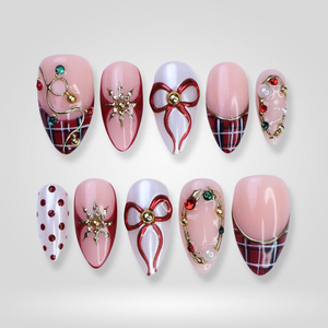 Berry Chic Plaid Christmas Press-On Nails - Aninail