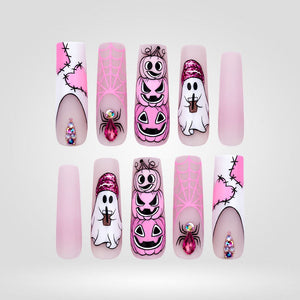 Pink Pumpkin Parade Ghost Press-On Nails - Aninail