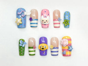 Adventure Time Press On Nails | Finn & Jake Cartoon Nails | Cute Kawaii Character Nail Art | Colorful 3D Nails | Fun Press Ons | OB331HC