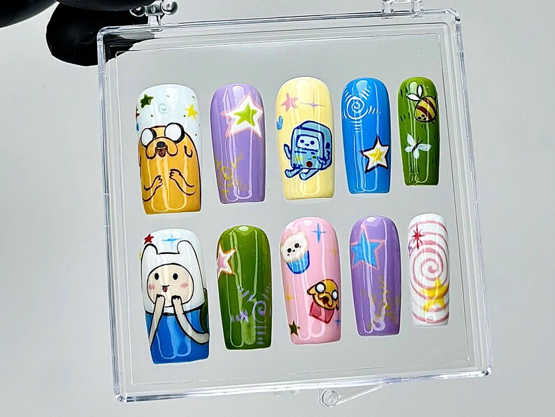 Adventure Time Press On Nails | Finn Jake BMO Fake nails | Cosplay Nail Art | Jake the Dog Kawaii Nails | Cute Cartoon Nails | OB942YC