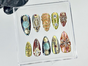 Luxe Gold Chrome Press On Nails | Artistic Metallic Fake Nails | Textured Gold 3D Design Nail Art | Gold & Silver Glam Press Ons | OB872YK