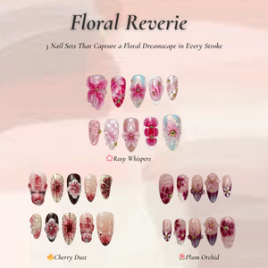 Floral Reverie Press On Nail Bundle | 3 Handmade Floral Nail Sets | Pink Blossom Nails | Reusable Nail Kit| OB104L