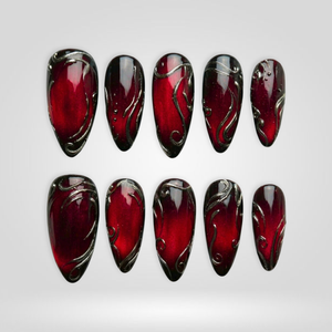 Ruby Vines Cat-Eye Press-On Nails - Aninail