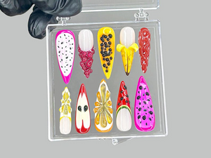 Tropical Fruit Press On Nails | Dragonfruit & Banana Nail Art | Colorful Fruit Press Ons | Kawaii Fruit Fake nails | Summer Nails | OB953YK