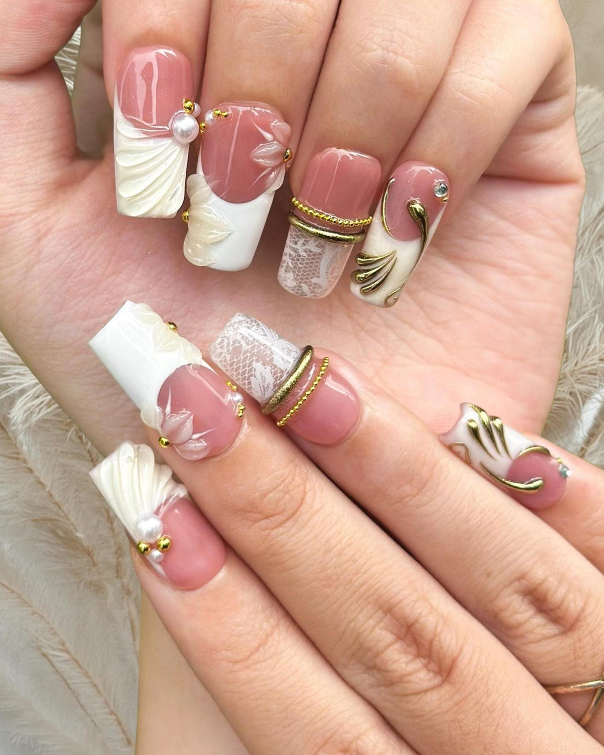 Royal Balletcore Press On Nails | Luxury Bridal Wedding Nails | Pearl French Tip Nails | Victorian Coquette Nails|Elegant Bow Nails| OB1319IC