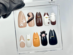 Cute Cat Press On Nails | 3D Kitty Paw & Tail Nail Art | Adorable Cartoon Animal Nails | Playful Handmade Cat Nail Set | OC1006EC