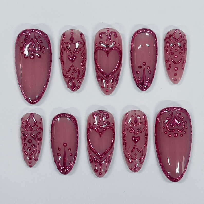 Chrome Empress Press On Nails| Handmade 3D False Nails| Edgy Nails for Birthday Party Holiday,Vacation , Gift for Her OB797L