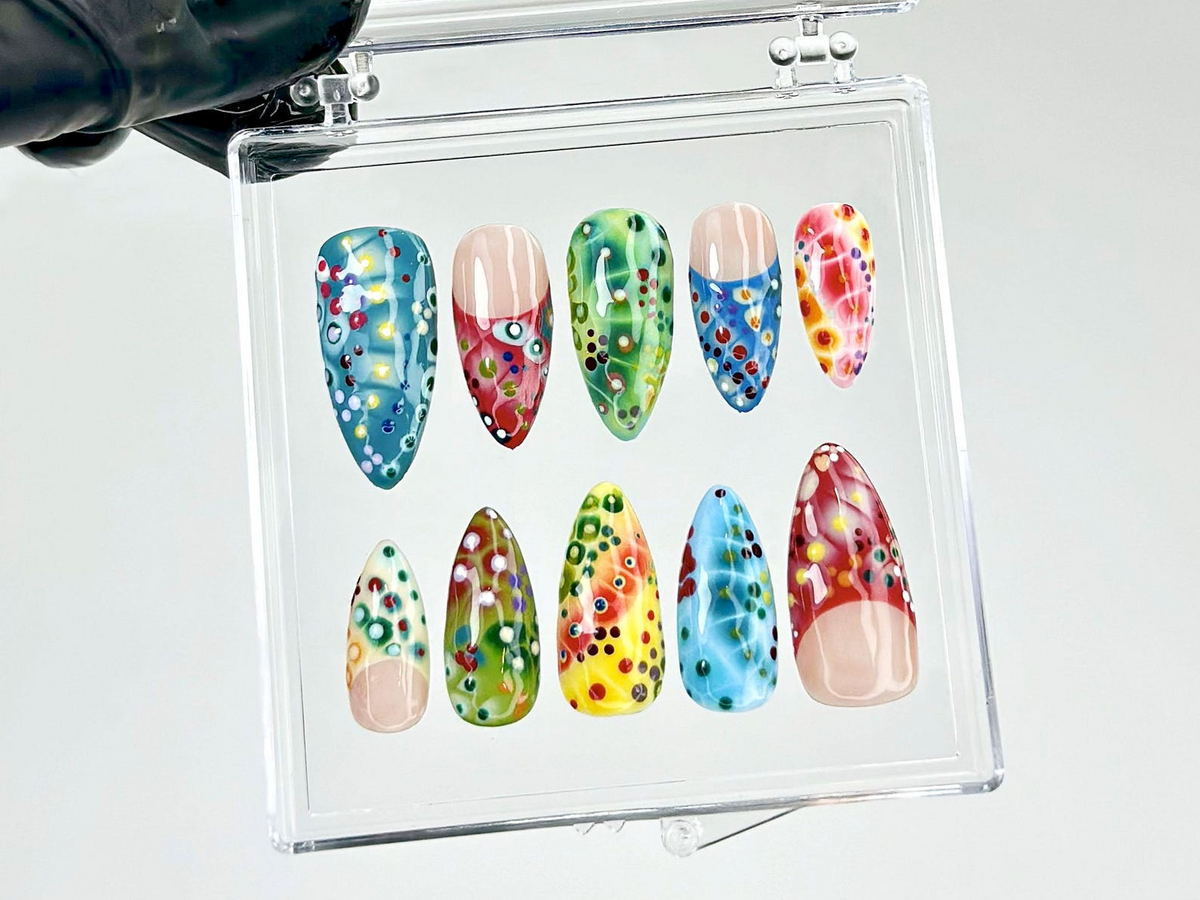 Color Splash Press On Nails | Abstract Colorful Nail Art | Festival Confetti Press Ons | Multi Color Fake nails | Festival Nails | OB958YC