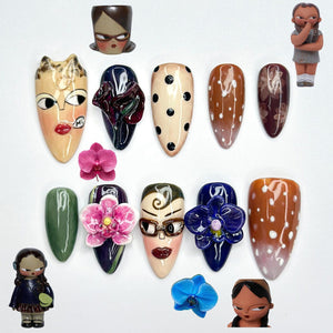 Vintage Doll Face Press On Nails | Abstract Portrait Nail Art | 3D Orchid Nails |Indie Fashion Aesthetic Press Ons |Handmade Nails | OB382HK