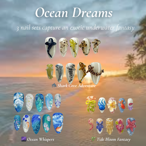 Ocean Dreams Nail Bundle | 3 Sea-Inspired Press On Nail Sets | Mermaid, Coral & Shark Vibes | OB100L
