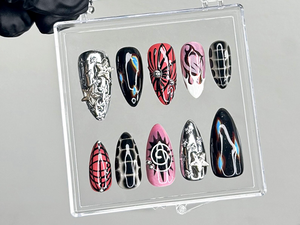 Chrome Flame Press On Nails | Gothic Spider Nail Art | Flame Spider Press Ons | Cyber Y2K Fake Nails | Emo Butterfly Press Ons | OC945YC