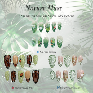 Nature Muse Nail Bundle | 3 Nature-Inspired Press On Nail Sets | Leaf, Butterfly & Floral Art | Reusable Nail Kit|OB103L