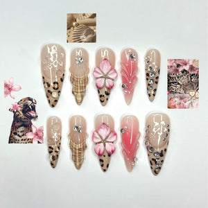 3D Hibiscus Flower & Tropical Muse Nails | Ethereal Goddess Press Ons | Luxury Seashell Art Nails |Nude Pink Floral Summer Nails | OB360IC