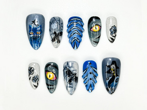 KPop Demon Hunters Press On Nails | Moonlit Demon Forest Nail Art | Handmade Fantasy KPop Nail | Long Stiletto Demon Hunter Nails | OB108HC