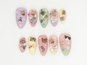 Cute Kitty and Bow Press-On Nail Set | Perfect for Pet Lovers | Kawaii Cat-Themed Press On Nails for Cute Style| Handmade Design |OB644LK