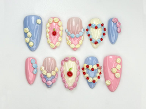 Pastel Birthday Party Press On Nails |Sweet Dessert-Inspired Nails | 3D Pastel Icing & Cream Nail Art | Handmade Birthday Nails | OB808HC