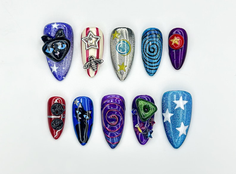 Unique Cosmic Galaxy Press On Nails | Metallic Space Theme Nails | Starry Night Press Ons | Handmade Cosmic Nails | Celestial Nails | OB965H